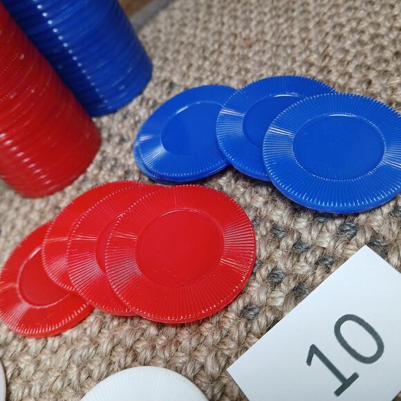 Vtg Tower Poker Chips/ Roulette Chips w/Maroon Diamond Lid Storage Box [Set #10] - Picture 7 of 10